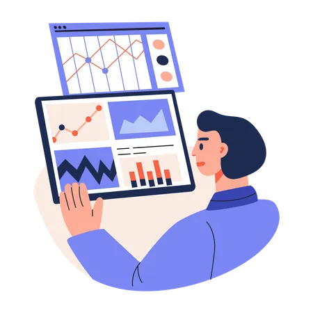 Analista verificando tendências de mercado  Ilustração