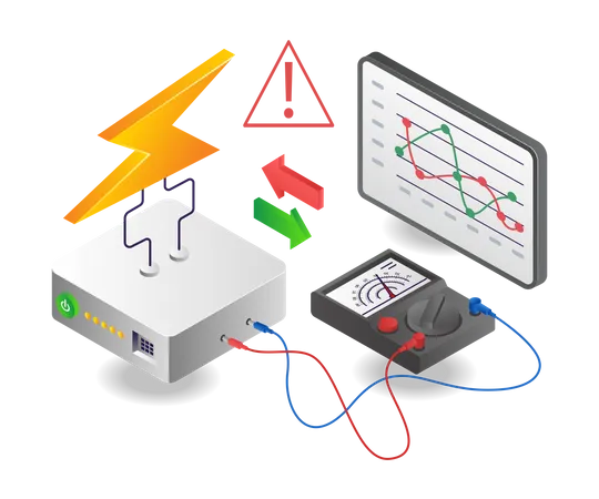 Analizador de voltaje del adaptador de corriente de medición con medidor avo  Ilustración