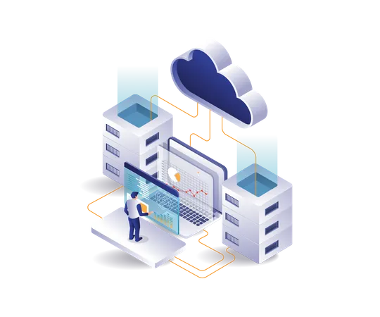 Análisis de datos de alojamiento de servidores en la nube  Ilustración