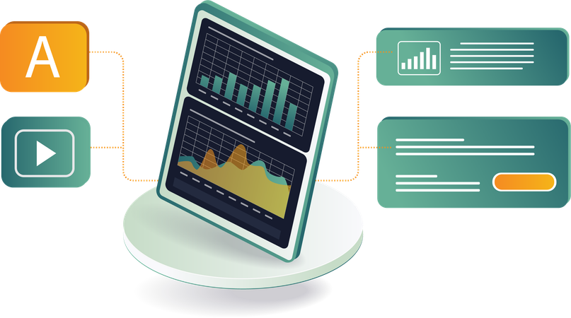 Analizando datos del mercado de valores en una tableta  Ilustración