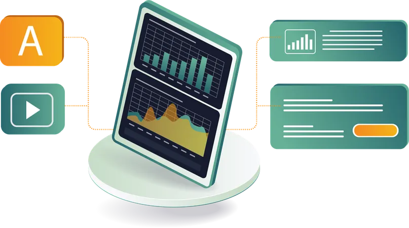 Analizando datos del mercado de valores en una tableta  Ilustración