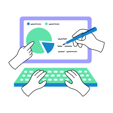 Analizando datos en una computadora portátil  Ilustración