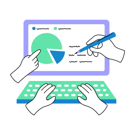 Analizando datos en una computadora portátil  Ilustración