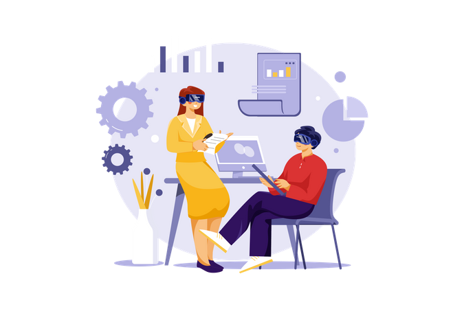 Analyse commerciale en utilisant la réalité virtuelle  Illustration