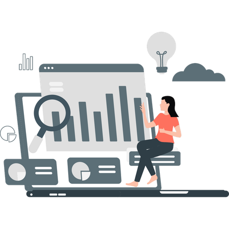 Analyse commerciale effectuant des recherches sur le tableau de bord du rapport de surveillance Web  Illustration