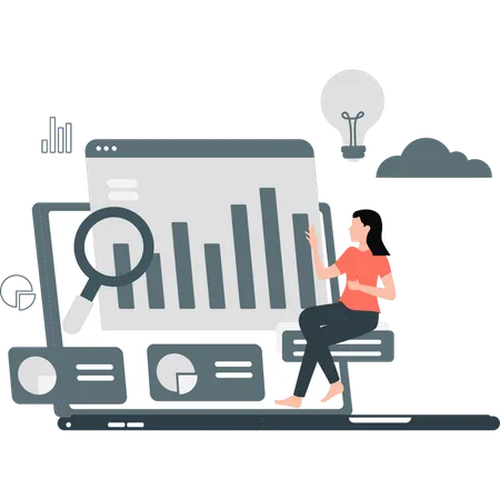 Analyse commerciale effectuant des recherches sur le tableau de bord du rapport de surveillance Web  Illustration