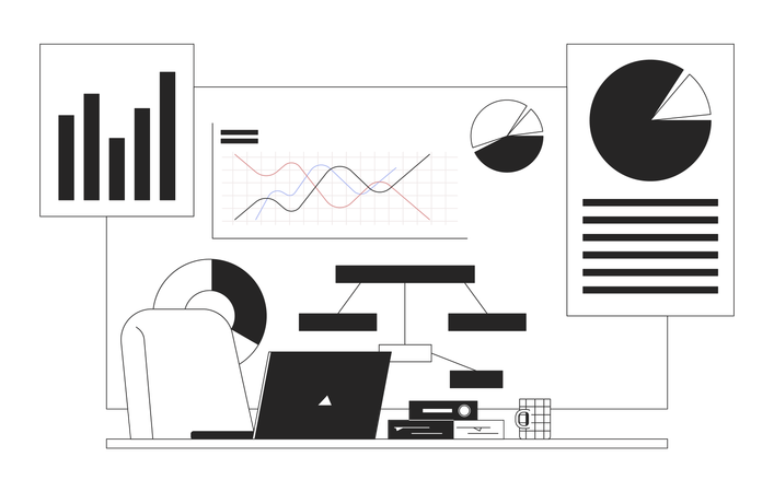 Ordinateur portable pour espace de travail d'analyse d'entreprise  Illustration