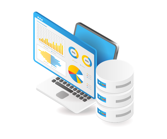 Illustration isométrique d'analyse de base de données  Illustration