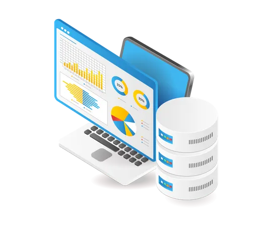 Illustration isométrique d'analyse de base de données  Illustration