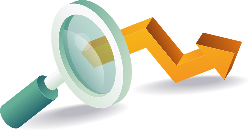 Analyse de la croissance de l'entreprise avec une loupe  Illustration