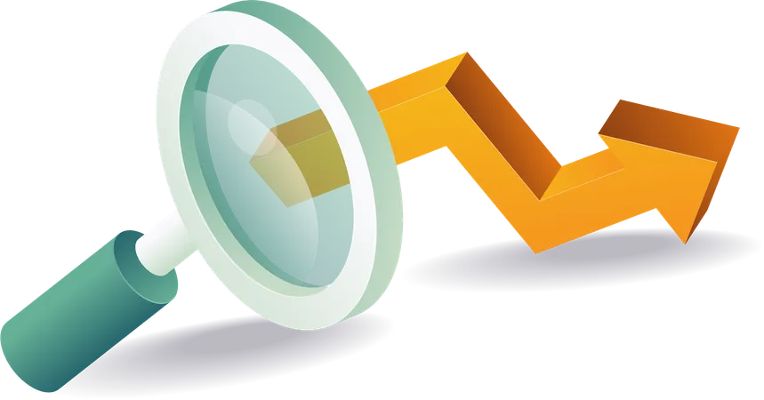 Analyse de la croissance de l'entreprise avec une loupe  Illustration