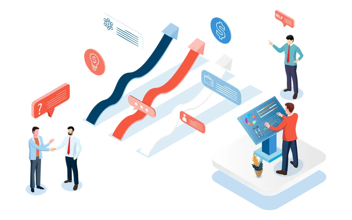 Équipe effectuant une analyse de croissance  Illustration