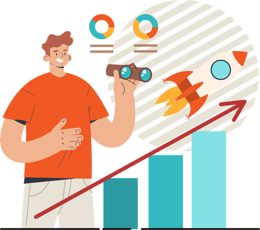 Homme effectuant une analyse de démarrage  Illustration