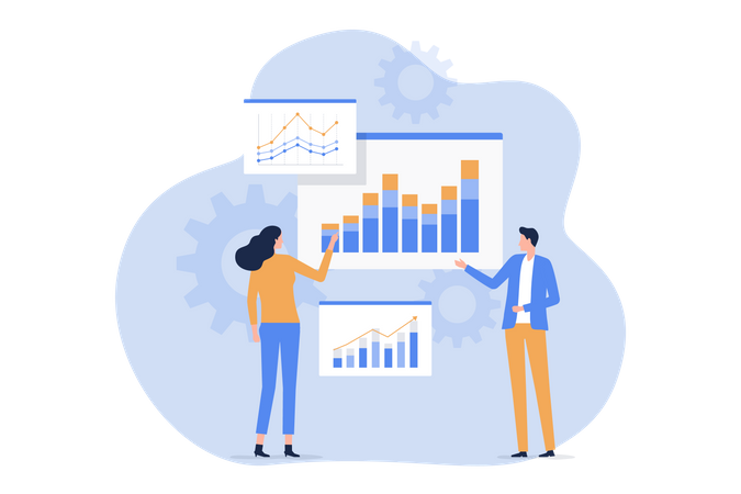 Équipe d'analyse de données commerciales travaillant  Illustration