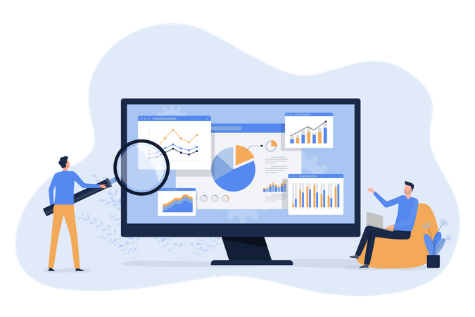 Équipe d'analyse de données commerciales travaillant  Illustration