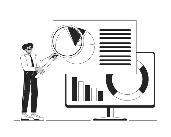 Femme effectuant une analyse de données  Illustration