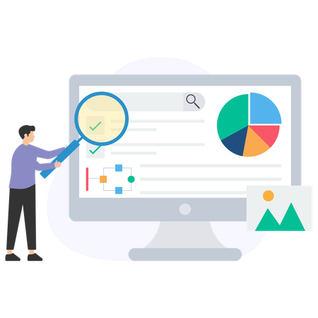 Un homme effectuant une analyse d'entreprise  Illustration