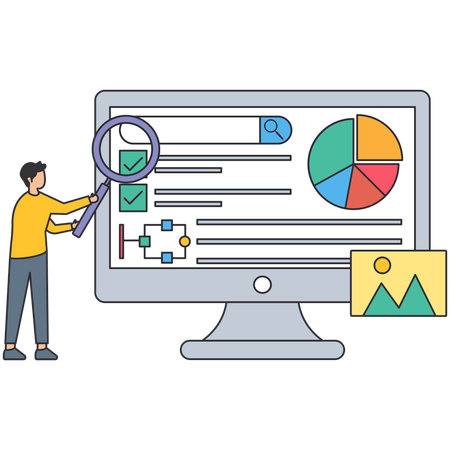 Un homme effectuant une analyse d'entreprise  Illustration