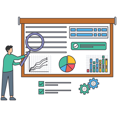 Un homme effectuant une analyse d'entreprise  Illustration