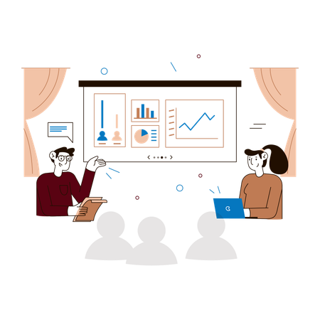 Analyse de la présentation commerciale en salle de réunion  Illustration