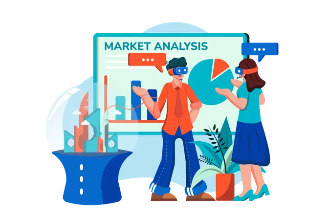 Analyse de marché utilisant la technologie VR  Illustration