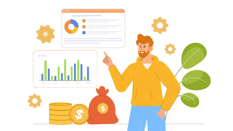 Les hommes analysent les données financières  Illustration