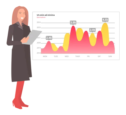 Rapport numérique d'analyse de femme avec indicateurs statistiques  Illustration