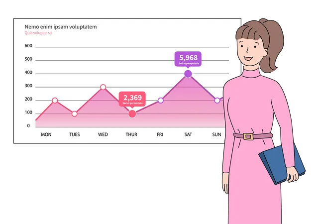 Rapport numérique d'analyse de femme avec indicateurs statistiques  Illustration