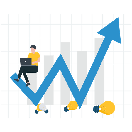 Analyse de l'homme qui travaille sur la croissance de l'entreprise  Illustration