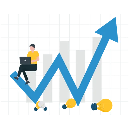 Analyse de l'homme qui travaille sur la croissance de l'entreprise  Illustration