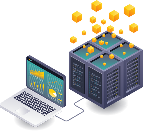 Réseau analysant la croissance des données commerciales dans la technologie blockchain  Illustration