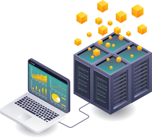 Réseau analysant la croissance des données commerciales dans la technologie blockchain  Illustration