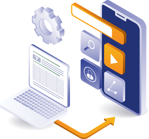 Lancement de test d'application smartphone d'analyse de gestion informatique  Illustration