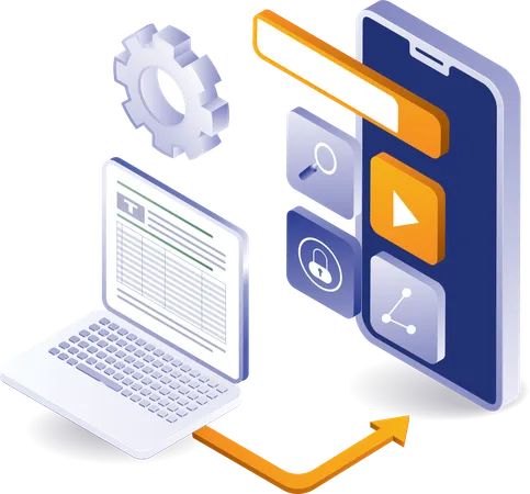 Lancement de test d'application smartphone d'analyse de gestion informatique  Illustration