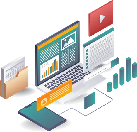 Globale Geschäftsentwicklungsdaten mit dem Computer analysieren  Illustration