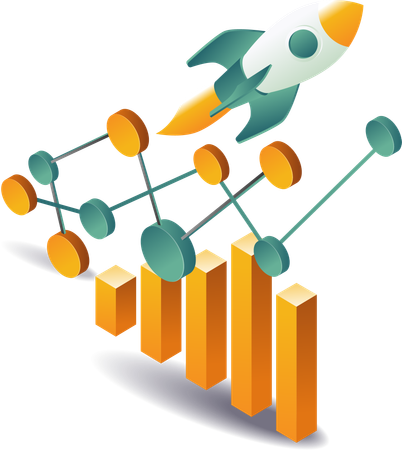 Analyse graphique à barres avec lancement de fusée  Illustration