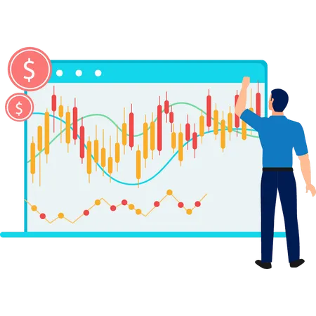 Homme d'affaires faisant une analyse de graphique en chandelier  Illustration