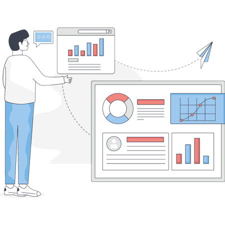 Homme faisant une analyse commerciale  Illustration
