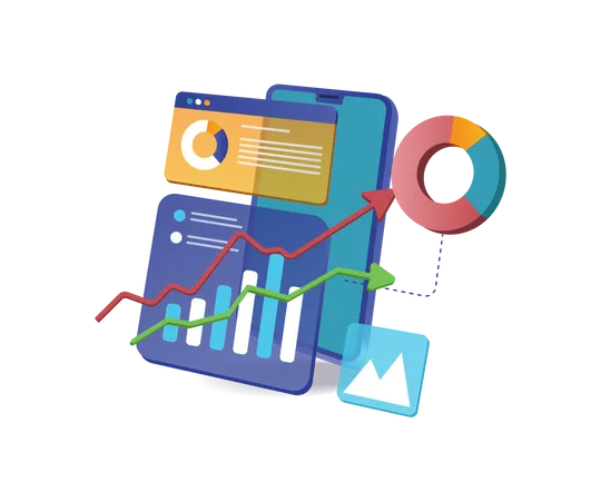 Analyse professionnelle sur smartphone des données commerciales d'investissement en ligne  Illustration