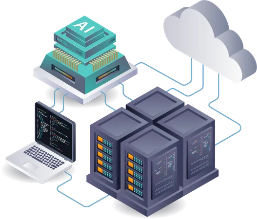 L'intelligence artificielle automatisée analyse les données du serveur cloud  Illustration