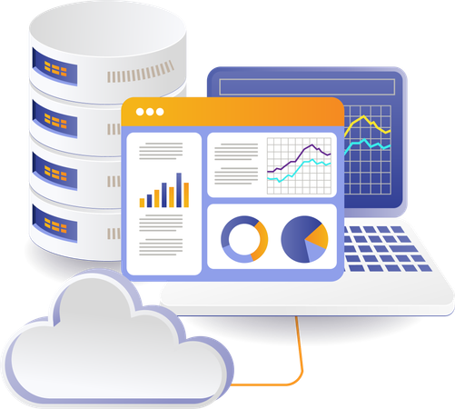 Analysis of cloud servers hosting computer data  Illustration