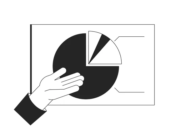 Analysis Presentation Hand Bw Concept Vector Spot Illustration Pie Chart Analytics 2 D Cartoon Flat Line Monochromatic Hand For Web UI Design Monitoring Business Editable Isolated Outline Hero Image Illustration