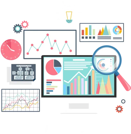 Analysis Stock Exchange Rates on Monitors  Illustration