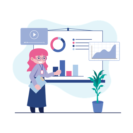 Analyst presents business data in meeting  Illustration