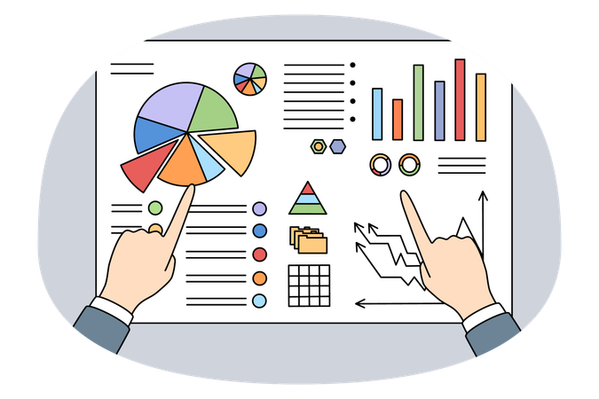 Analyst work with charts and graphs on board  Illustration