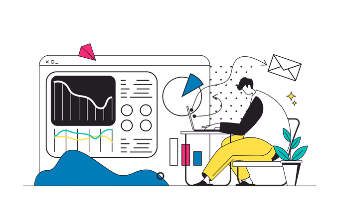 Analyste analysant les données de l'entreprise  Illustration