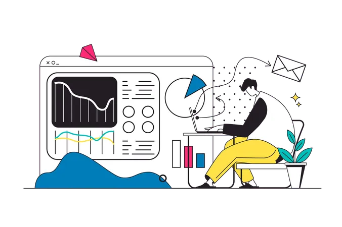 Analyste analysant les données de l'entreprise  Illustration