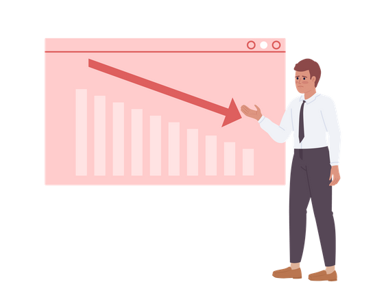 Analyste commercial représentant la baisse du graphique des ventes à bord  Illustration