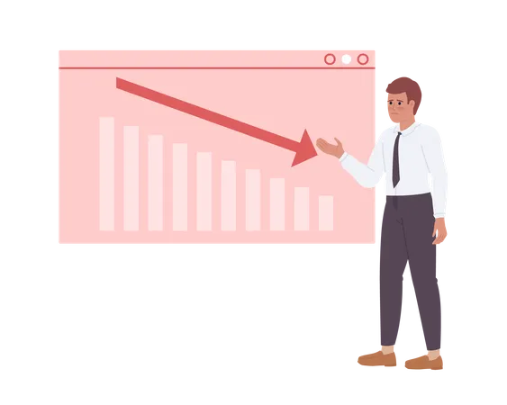 Analyste commercial représentant la baisse du graphique des ventes à bord  Illustration