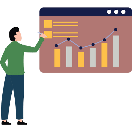 Analyste de données travaillant sur l'analyse de graphiques commerciaux  Illustration